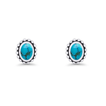 Oval Radiant Halo Stud Earring Turquoise 925 Sterling Silver Wholesale